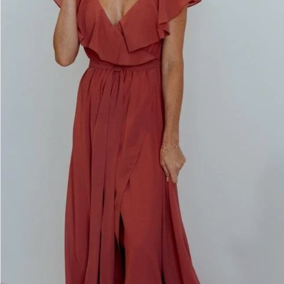 Baltic Born Katya Ruffle Maxi Dress Bridesmaid Chiffon Hi-Low Faux Wrap XS - Picture 3 of 8